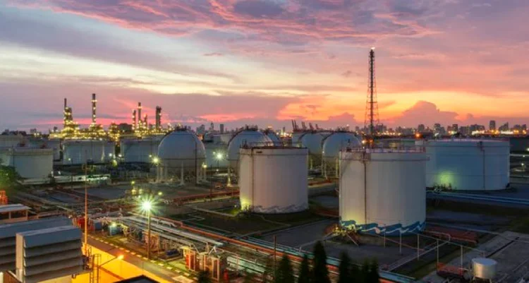 sunset over factory